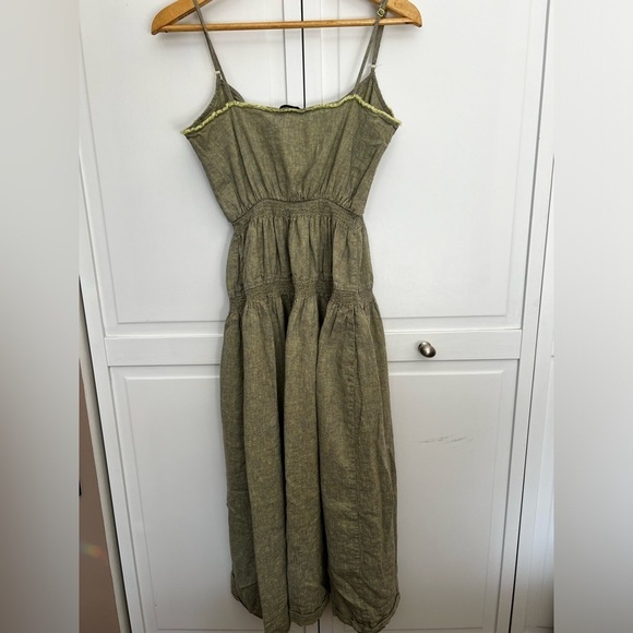 Urban Outfitters | Ella Linen | Drop Waist |‎ A Line | Green | Midi | Dress | L - Picture 7 of 7